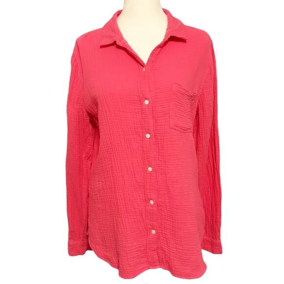 Lucky Brand Pink Split Back Hem Long Sleeve Button Down Shirt Top Size S/P - Picture 2 of 9